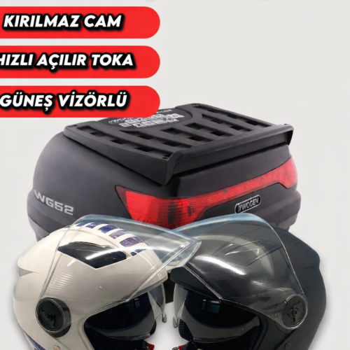 Wogen Çanta 52 L Siyah  2 Adet Kask Güneş Vizörlü