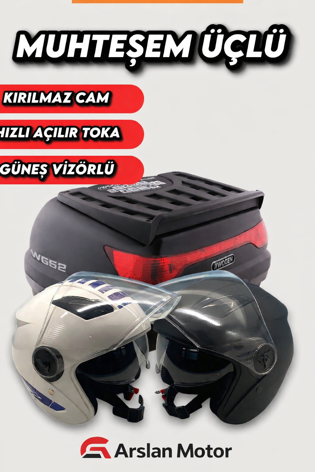 Wogen Çanta 52 L Siyah 2 Adet Kask Güneş Vizörlü
